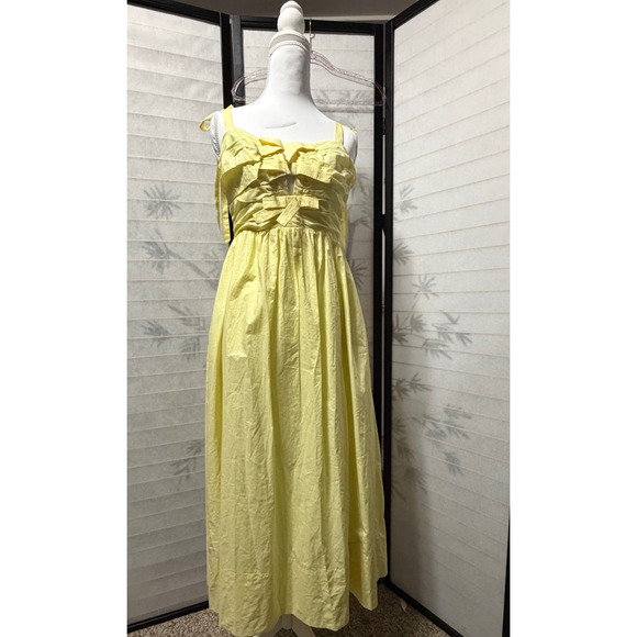 ASTR The Label Yellow Lemon NWT Cotton Rayon Smocked Ruffle Midi Dress Size S - Picture 3 of 11